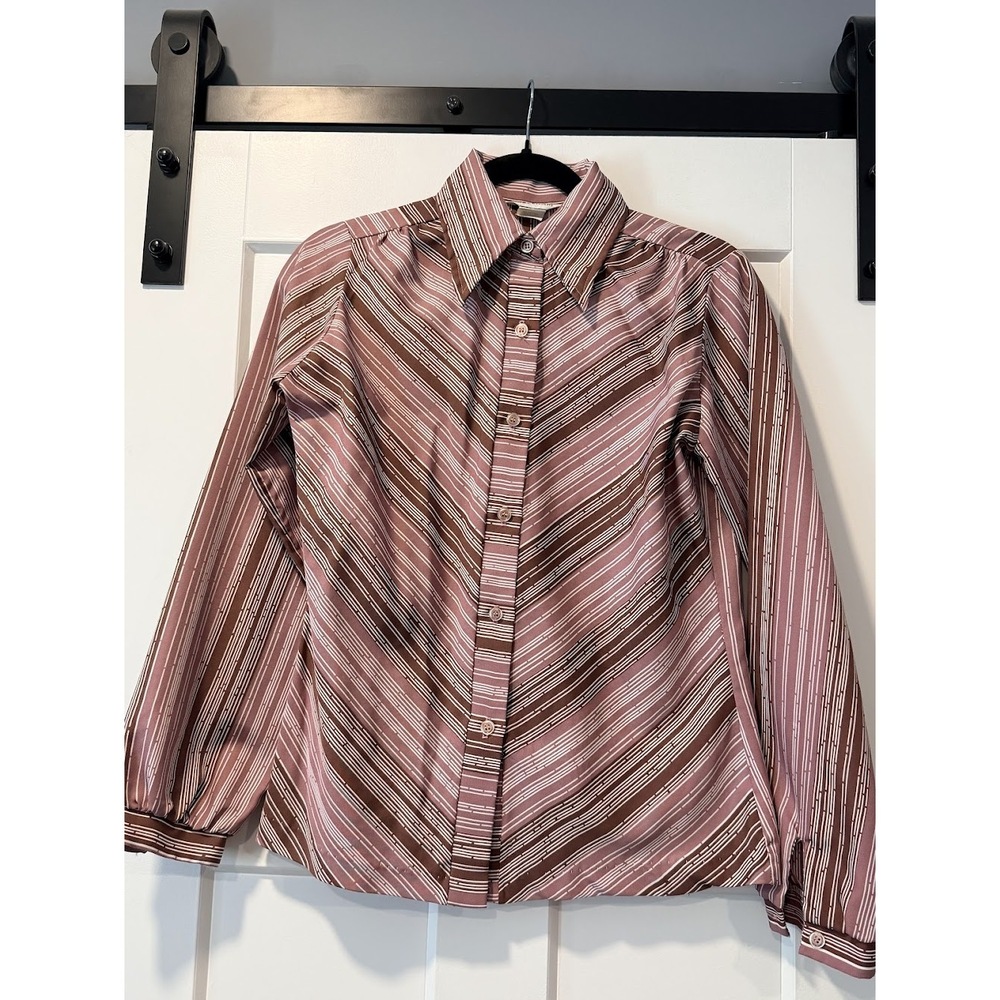 Vintage Alice Stuart Mauve and White Striped Button-Down Shirt Ladies Sz 10